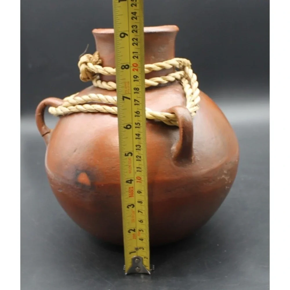 Vintage Handcrafted Earthenware Pottery Olla Vase Rustic Folk Art Vessel Brown